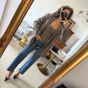 Boohoo Taupe Knit Corset Top and Blazer Set